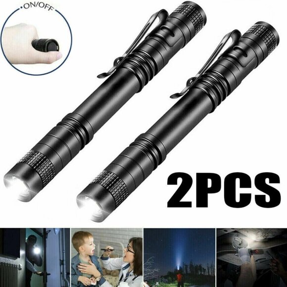 2x Tactical Flashlight Small LED Torch Light Mini Super Bright Penlight - Picture 1 of 7